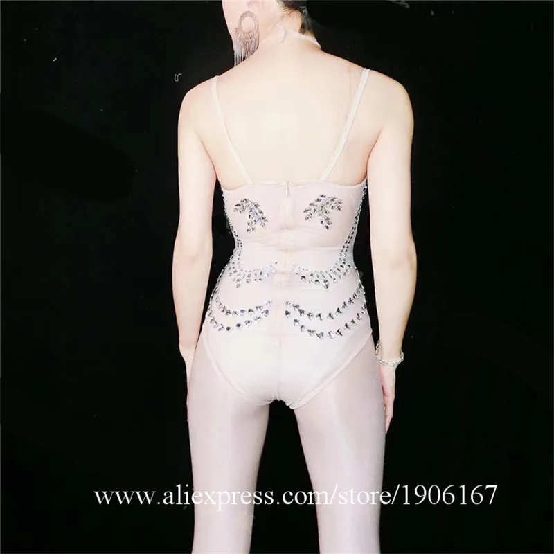 Gogo female singer car model djs sexy transparent mesh diagonal shoulder rhinestone Siamese dance studio costume