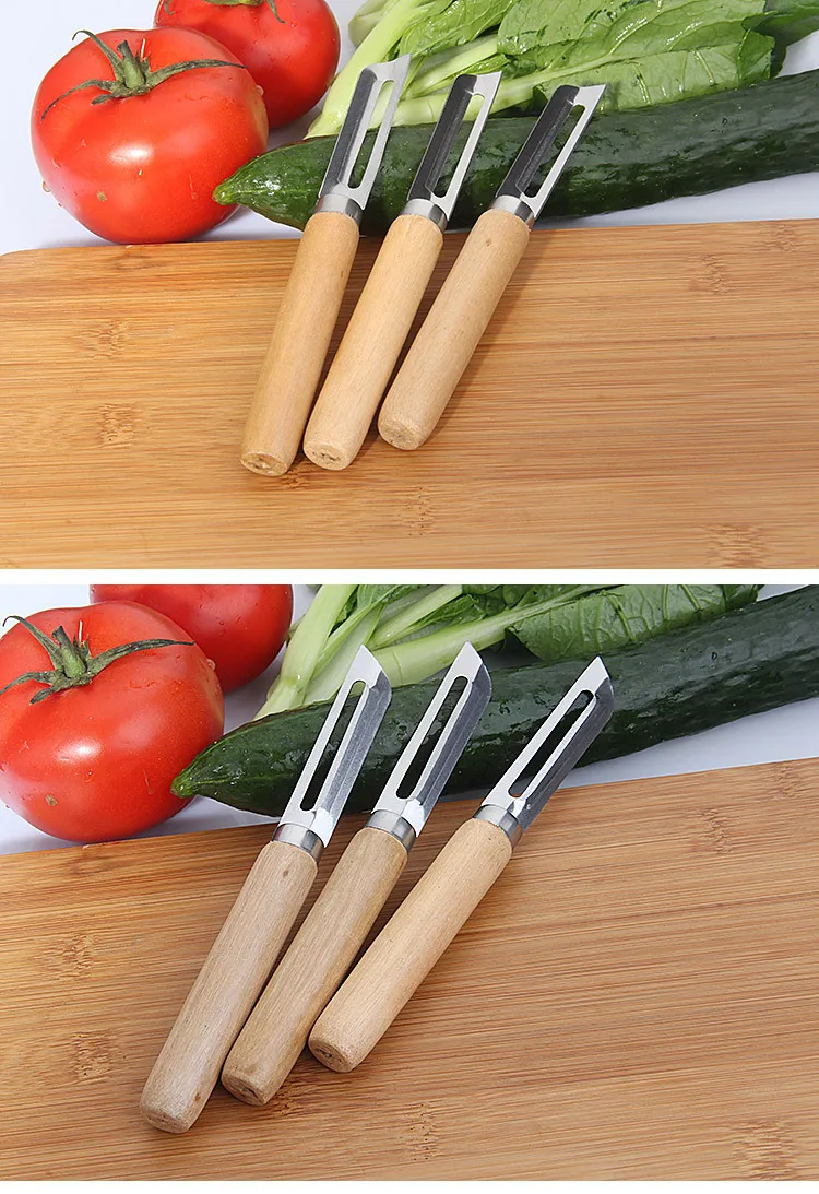 1PC Stainless Steel Cutter Vegetable Fruit Apple Slicer with Wood Handle Potato Peeler Parer Tool EKX 197