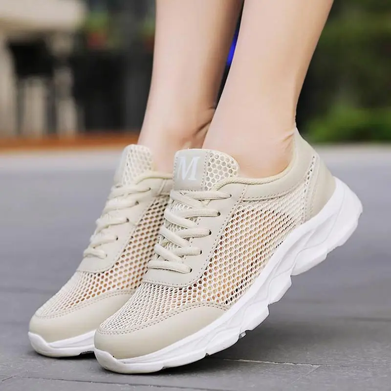 Summer Breathable Sneakers Women Mesh Women's Sport Shoes Light Weight Women's Shoes T New 2019 Beige Running Shoes Sports B-332