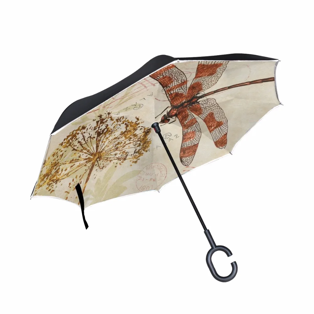 Dragonfly Windproof Reverse Double Layer Folding Inside Inverted Umbrella Long-Handle Umbrella Sunshade C-Shaped Handle