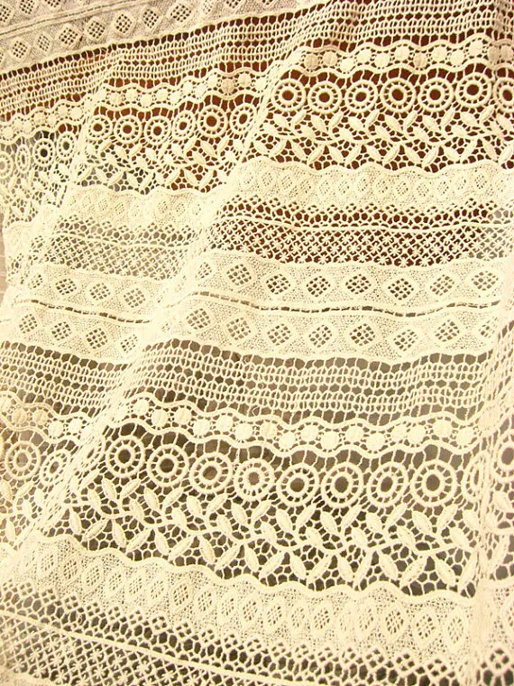 cream cotton Lace Fabric ivory lace fabric crocheted lace fabric antique lace fabric   5yards