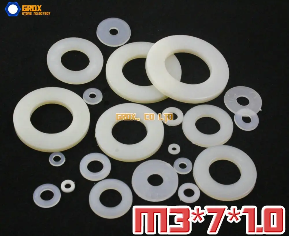 1000 Pieces M3 x 7 x 1.0mm Nylon Flat Washer Insulation Washer