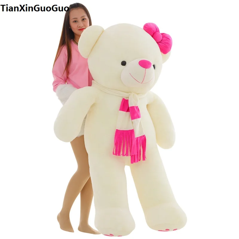 

stuffed toy love you bear plush toy huge 160cm white teddy Bear,pink scarf bear doll hugging pillow birthday gift b1019