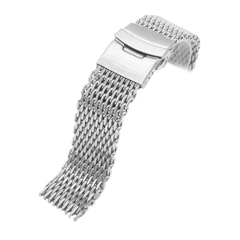 Correa de malla milanesa de acero para reloj, pulsera de Metal para reloj, plateado, 18mm, 20mm, 22mm, 24mm