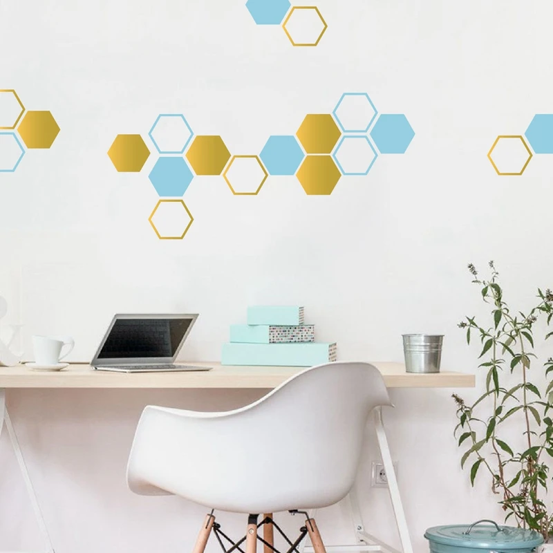 Gold Honeycomb Wall Decals Home Room Modern Decor Geometric Hexagon Art Vinyl Sticker Bathroom Wall Mural Art Decals Decoration