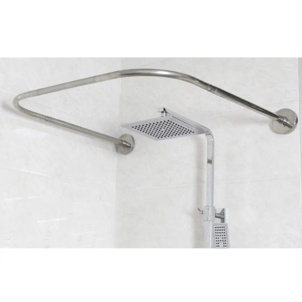 Steel Shower Curtain Rail 31-47inch Corner Rail Rod, Bath Tub Pole Track Rod, Brush Stainless Steel