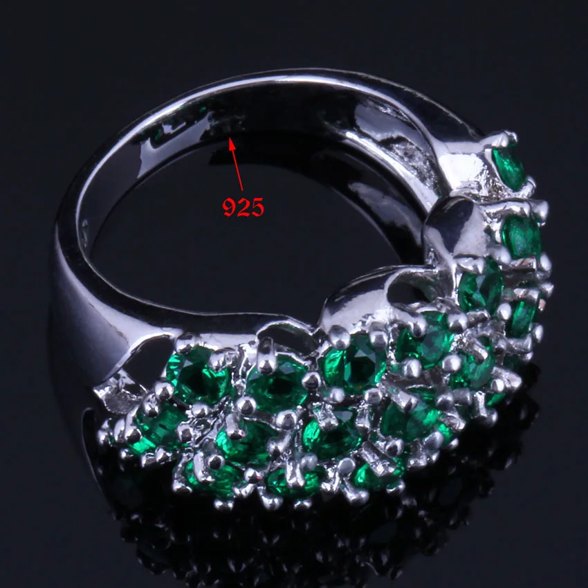 Adorable Green Cubic Zirconia Silver Plated Jewelry Sets Earrings Pendant Nacklace Chain Ring V0304