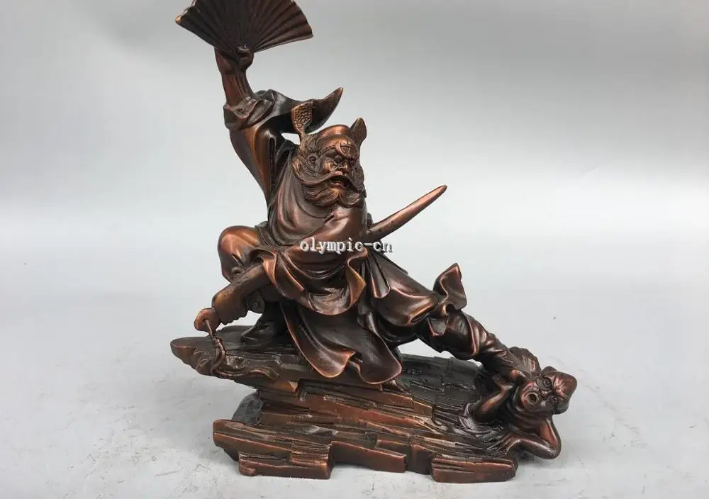 6'' red bronze carved chinese folk myth protection God Zhong Kui catching ghosts