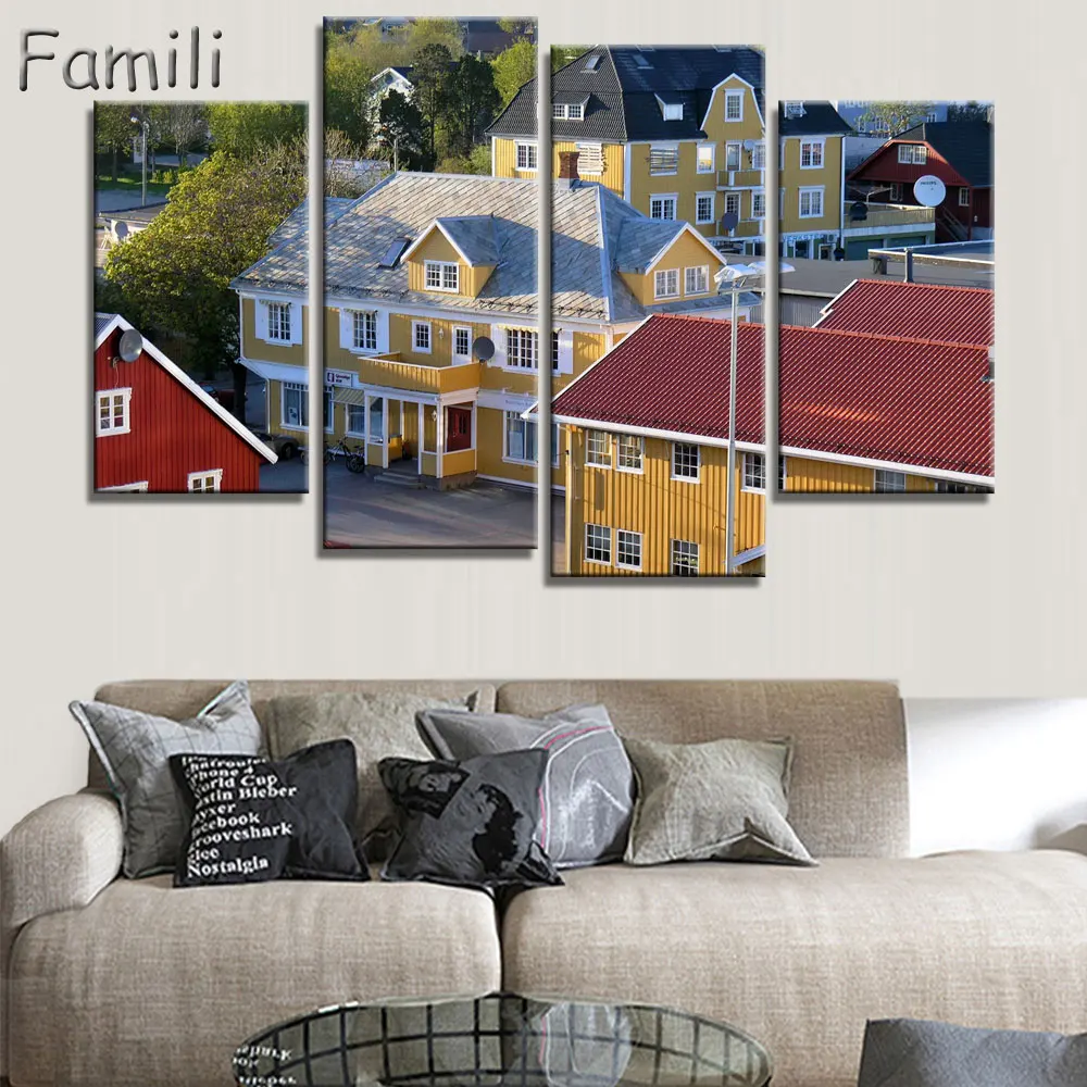 New 4 Pieces Canvas Art Canvas Paintings HD New Norway Harbor Decorations For Home Wall Art Prints Canvas,decorative pictures