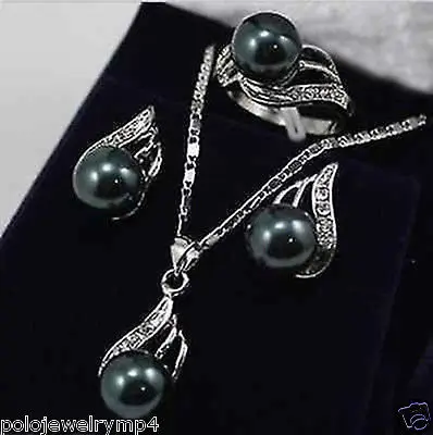 

Jewelry Black Pearl Bow Pendant Necklace Earring Set AAA style 100% Natural Noble Fine jewe