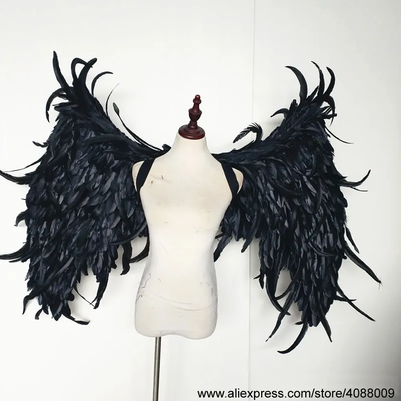 Black ANGEL wings Large DIY deco props for Halloween Easter Bar Party Feather handicrafts 130*90cm