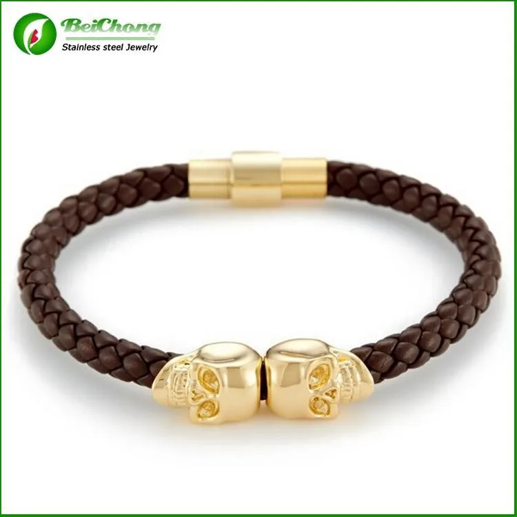 DHL Free Stainless steel for double northskull bracelet and genuine leather north skull bracelet BC-0022