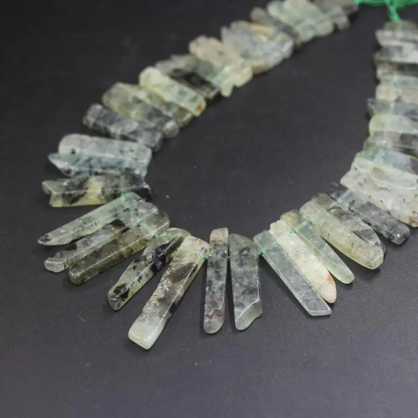 

15.5 "strand Top Drilled Natural Prehnites Slice Loose Beads,Raw Green Crystal Quartzs Slab Stick Points Pendants Jewelry Making