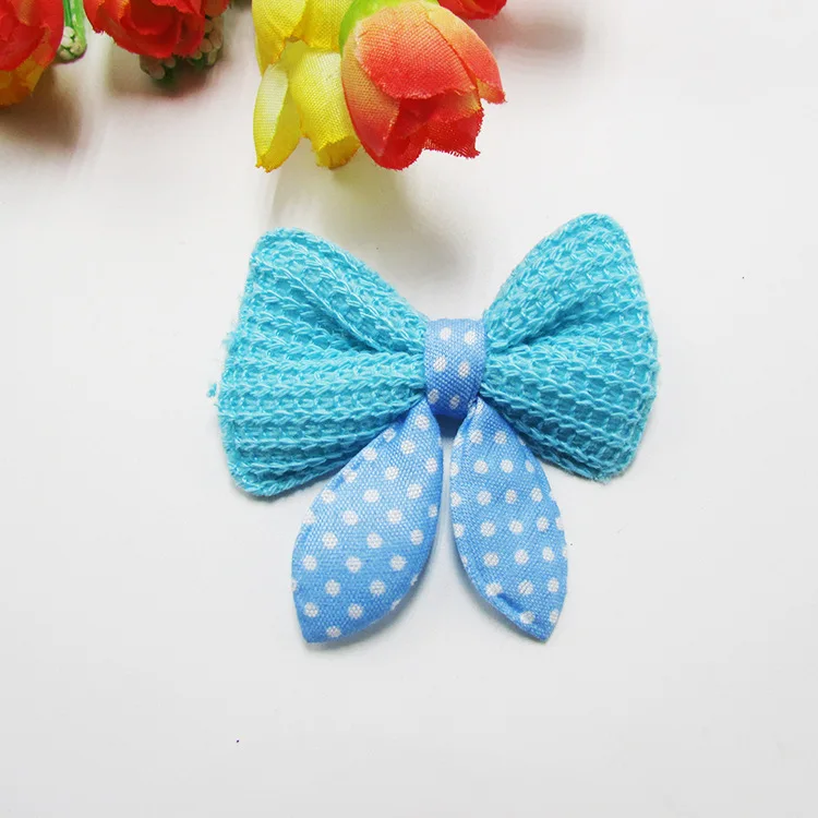 30pcs/lot crochet bowknot padded applique bowknot patches  6.3x4.5cm for clips Mix 7 colors Decorative Patches