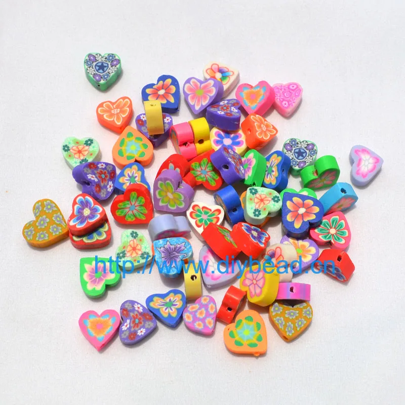 50pcs/lot DIY Jewelry Findings 10mm polymer clay beads Heart Shape Spacer mix color bracelet accessory Slices