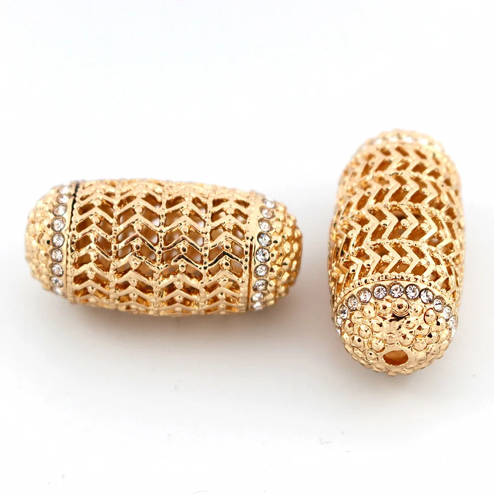 10pcs Quality Gold Color Spacer Beads Bracelet Necklace Bead Filigree Beading Rhinestone Pave Findings DIY Indian Jewelry Making