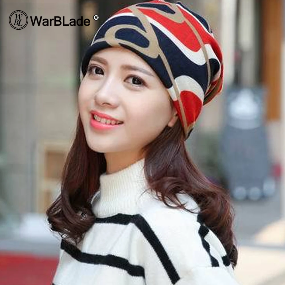 WarBLade Fashion Women Spring Hat Brand Caps Scarf Three Used Casual Adult Autumn Floral Girl\'s Beanies Skullies Casual Bonnet