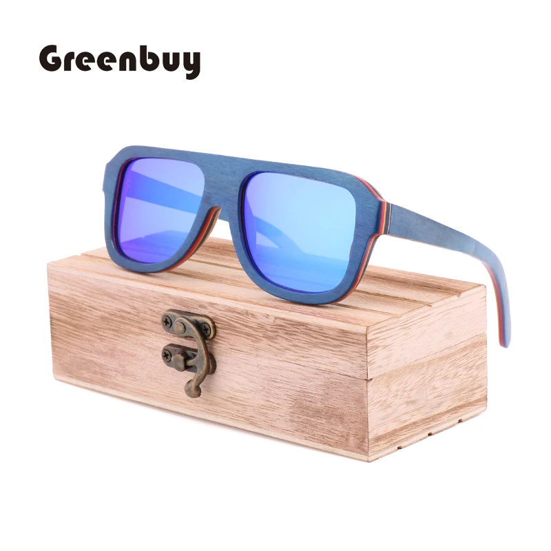 

New Simple Square Skateboard Wood Frame Men's Fashion Driving Sunglasses Polarized TAC Lens UV400 Travel Sunglasses for Women