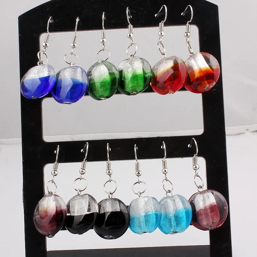 QianBei Wholesale Fashion 6pairs Handmade Murano Lampwork Glass Mix Color Women\'s Romantic Glass Earrings Female Jewelry