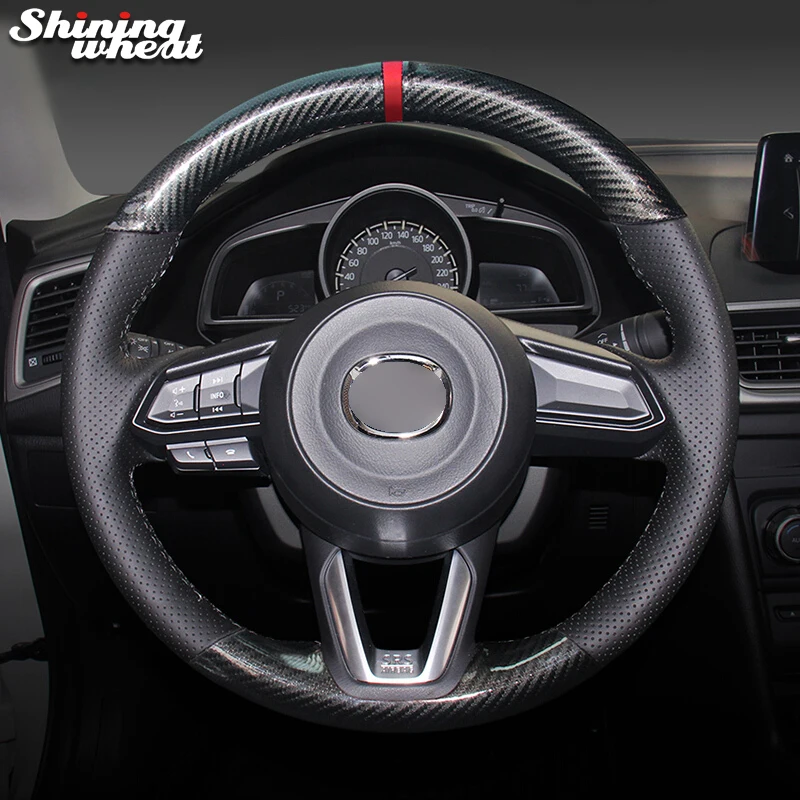 

Shining wheat PU Carbon Fiber Leather Steering Wheel Cover for Mazda 3 CX-5 2017 Mazda CX-9 2016 2017