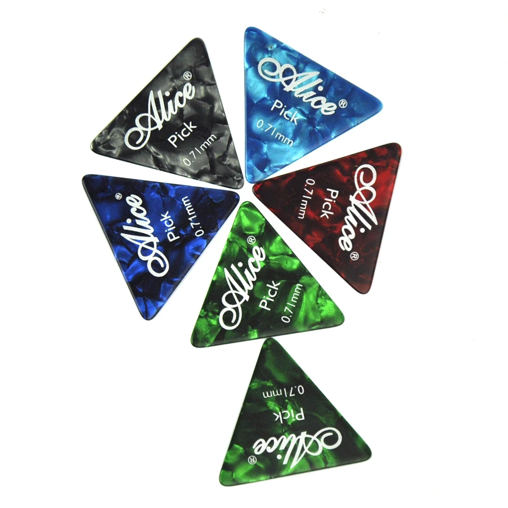 Lots of 100pcs Alice AP-L 0.71mm Medium Celluloid Triangle Guitar Picks Plectrums Mixed Colors