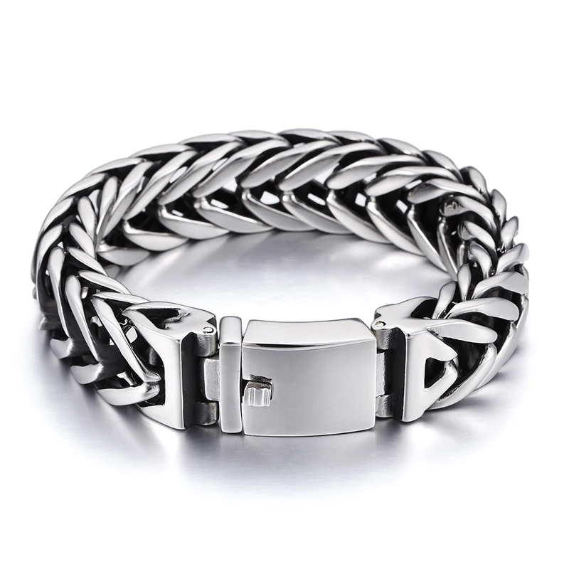 133g Heavyweight Vintage  316L Stainless Steel Biker Horsewhip Chain bracelet Men's Gothic / Rock Jewelry 17MM 9 INCHES