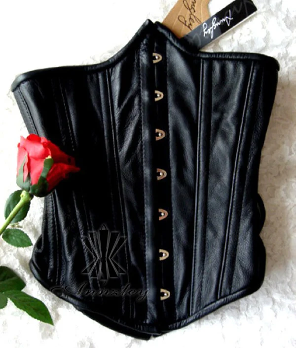 Black Genuine Cowhide Leather Underbust Corset  XS S M L XL XXL 3xl 4xl 5xl 6xl