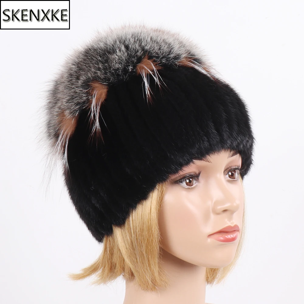 

Winter Brand Luxury Hats Women Real Mink Fur Knittd Cap Hand Sewing Warm Beanies Cap Lady Fashion Natural fur Snow Hat Elastic