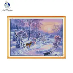 Joy Sunday The forest snow home decor diy painting count color cotton 14CT 11CT 18CT Cross Stitch Embroidery kit Needlework Sets