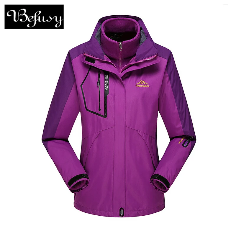 Befusy 2 Pcs Removable Outdoor Waterproof Fleece Climbing Ski Windbreaker Women Warm Breathable Windproof Sport Outdoor Jackets