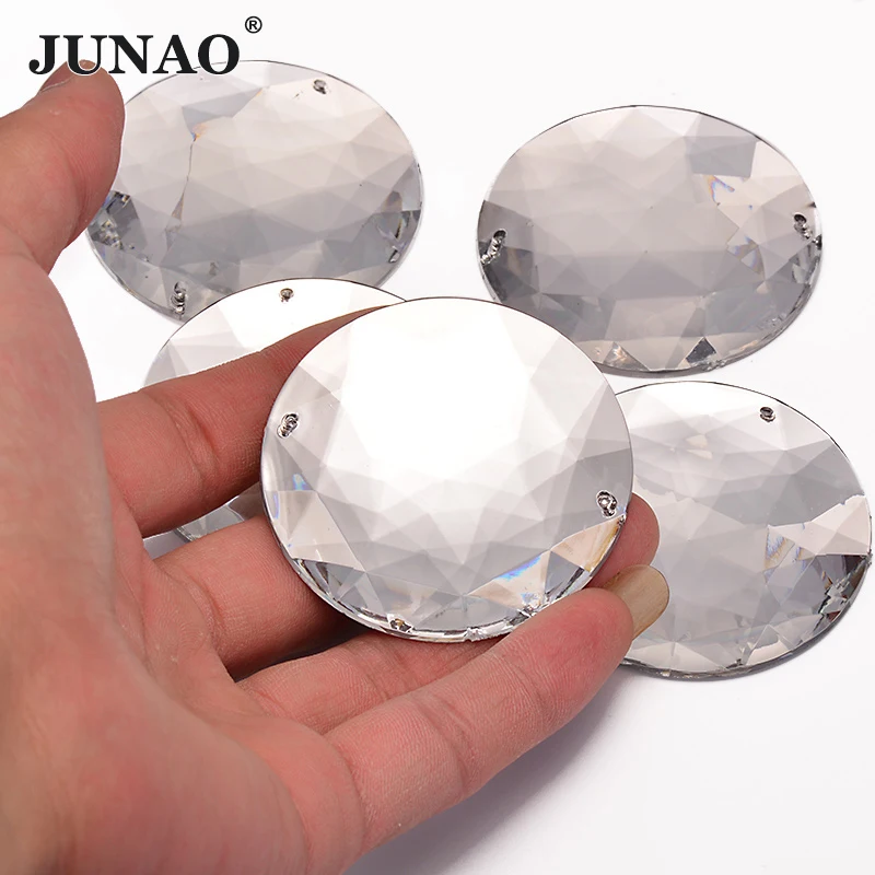 Junao 5 Pc 52 Millimetri Grande Cuce Sul Cristallo Ab di Strass Cabochon Flatback di Cristallo Acrilico Applique da Cucire Strass Decorazione di