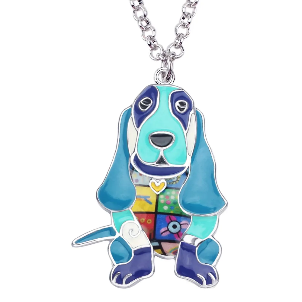 WEVENI Alloy Enamel Cute Basset Hound Dog Necklace Choker Chain Collar Pendant Funny Animal Jewelry For Women Girls Pet Lovers