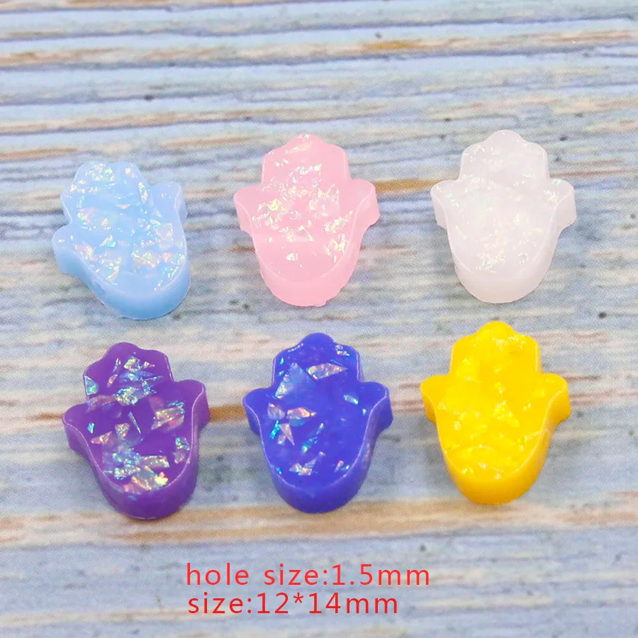 Fnixtar 20Pcs/Lot Newest Synthetic Opal Hamsa Hand Beads Hole Size 1.5mm Fatima Beads Charms For DIY Jewelry Making Necklace