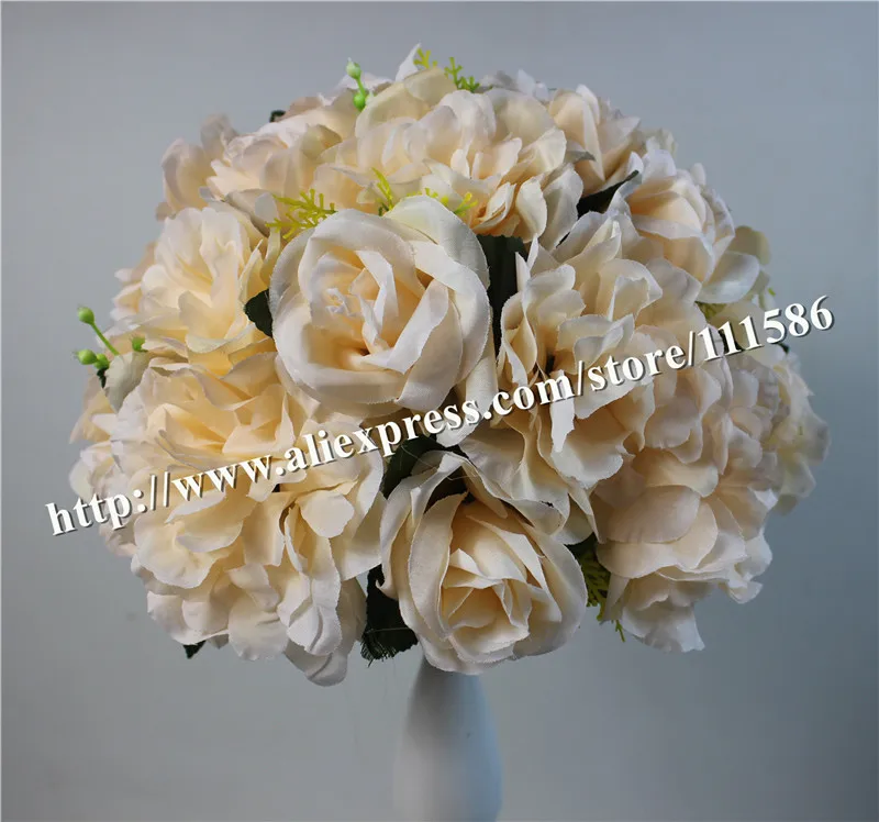 SPR -champagne  10pcs/lot wedding road lead artificial wedding table rose flower wall center flower ball decoration