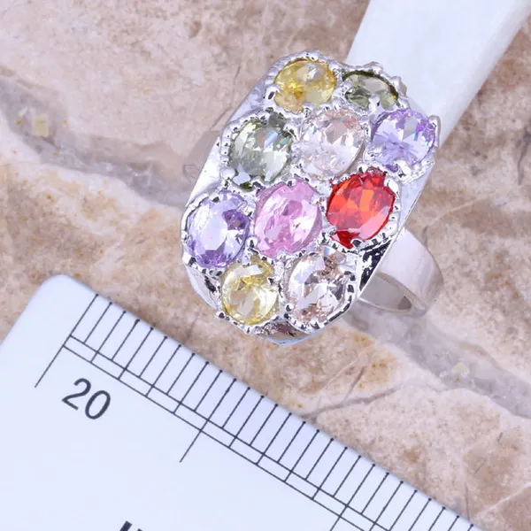 Multicolor Purple Cubic Zirconia Silver Plated Jewelry Sets Earrings Pendant Ring Size 5 / 6 / 7 / 8 / 9 / 10 S0010