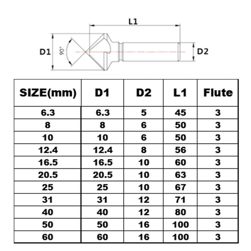 Milling Cutter Chamfer Endmills Tool Cnc Maching 3 Teeth 90 Degree HSS Top Milling Reamer High Hardness Steel By Material Cutter