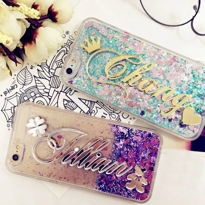 Unique Custom Name Letter Liquid Quicksand Phone Cover Case For iPhone 13 14 15 16 Pro Max Samsung S23 S24 S25 Ultra Note 20