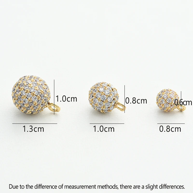 YANASI 3 Size Round Beads Charms Accessories for Jewelry Makings Cubic Zirconia DIY Handmade Jewelry Findings
