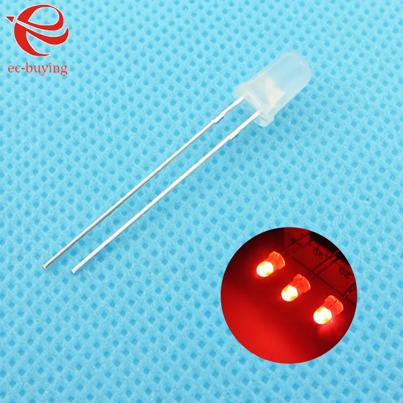 100pcs/lot F3 3mm Red LED Round Light Emitting Diode Diffused Foggy Lamp Bead Plug-in DIY Kit Practice Wide Angle DIP