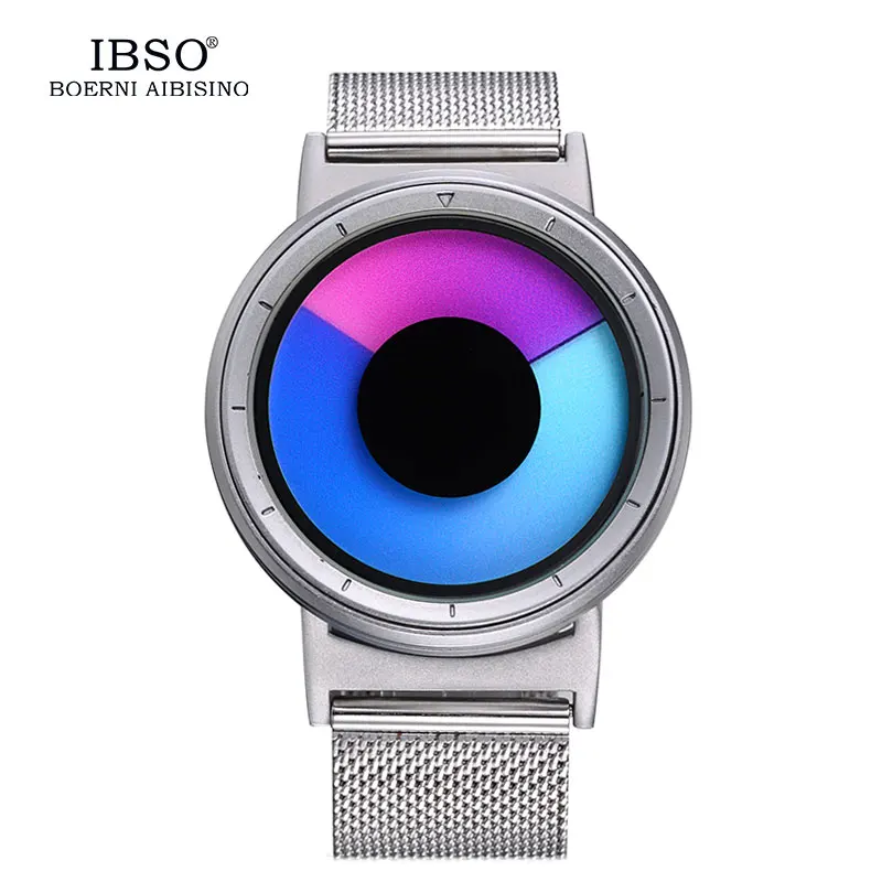 IBSO Mens Watches Top Brand Luxury Steel Mesh Strap 2021 Hide Watch-head Fashion Creative Quartz Sport Watch Men 3ATM Waterproof