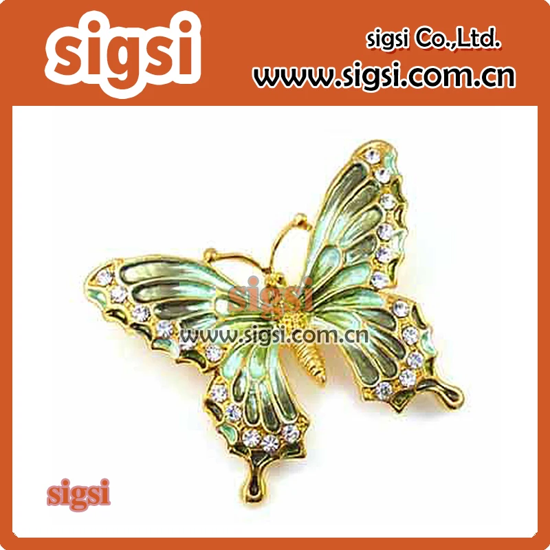 gold plated Fancy enamel butterfly rhinestone animal brooch pin for wedding decorations