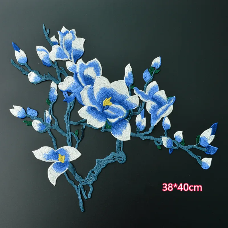 Exquisite water soluble flower large patch magnolia complete embroidery applique high-end decorative long trench flower patch