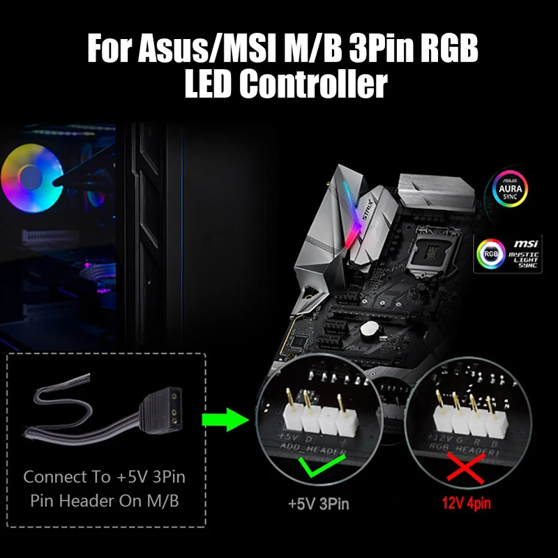 RGB Fan Controller For ASUS AURA 5V 3 Pin RGB Hub SYNC Splitter 3Pin Header Motherboard Fan Magic Synchronous Fan Controller PC