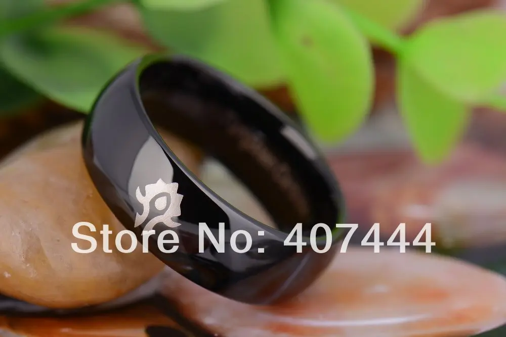 Free Shipping YGK JEWELRY Hot Sales 8MM Black Dome World of Warcraft Horde New Tungsten Carbide Wedding Ring