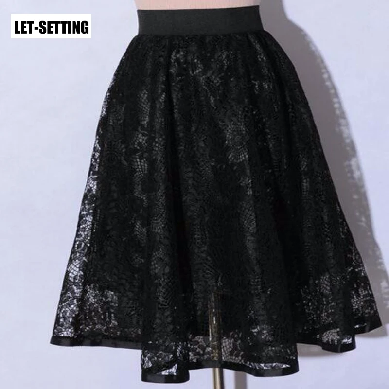 LET-SETTING hot sale New  Openwork lace retro summer theatrical and long sections waist A-line skirts