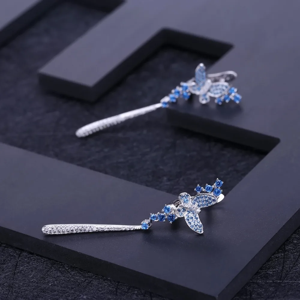 GEM\'S BALLET Nano Swiss Blue Long Drop Earrings 925 Sterling Sliver Vintage Punk Gothic Earrings For Women Fashion Party Jewelry