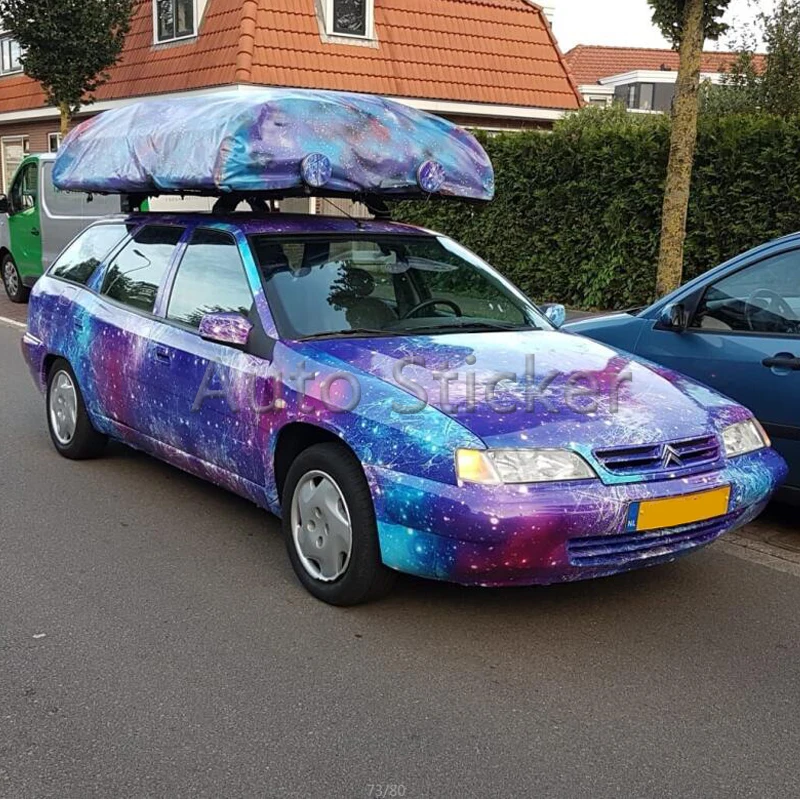 

Glossy Shining Space Starry Galaxy Sticker Bomb Vinyl Wrap With Air Bubble Free Motorcycle Car Decal StickerBomb Film Wraps