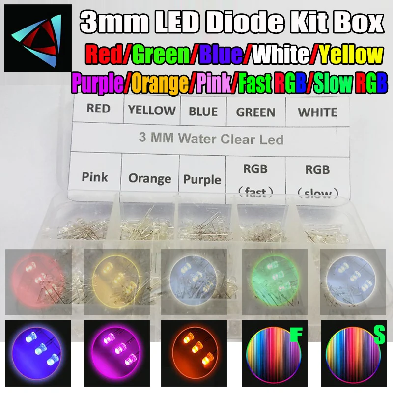 180PCS Eight Colors 10 value 3 mm Round Light LED Assortment Kit Diode Emitting DIY Diodes Kits Set