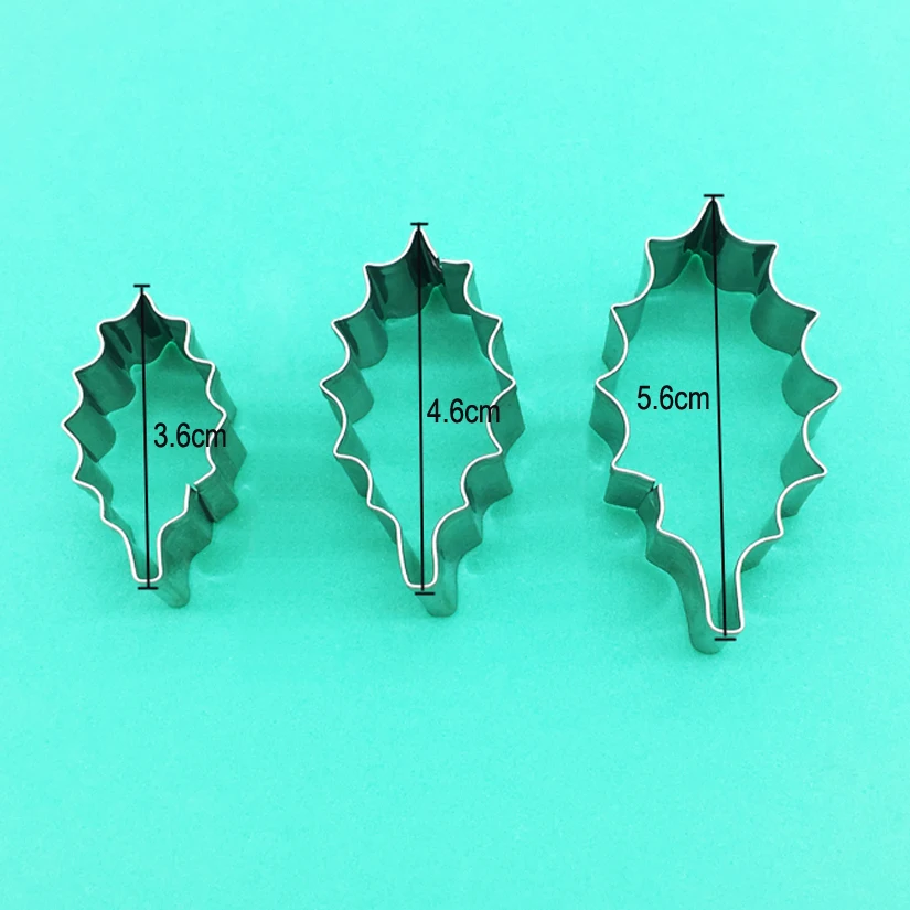 3 pcs/set Holly Leaf Cutters Set Stainless Steel Fondant Cake Cookie Cutters, Cake Decorating Tools