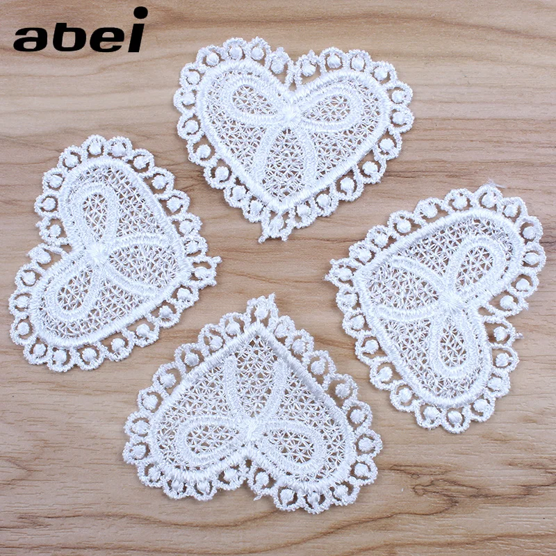 20pcs/lot White heart Lace Applique Mesh Trims for Garments Accessories Guipure Lace Fabric DIY Patchwork Craft